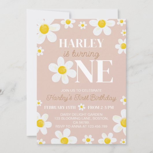 Boho Daisy Bloom eerste verjaardag Kaart (Voorkant)