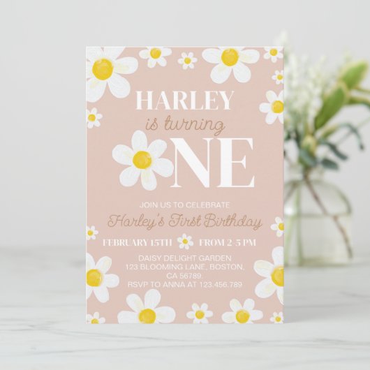 Boho Daisy Bloom eerste verjaardag Kaart (Staand voorkant)