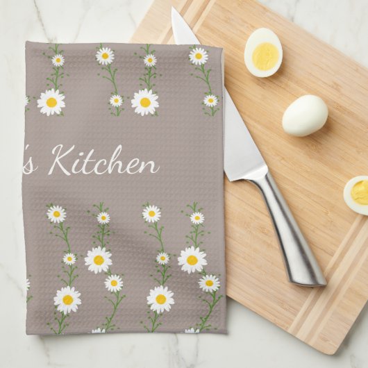 Boho Daisy Chain Floral Pattern Persoonlijke naam Theedoek (Quarter Fold)