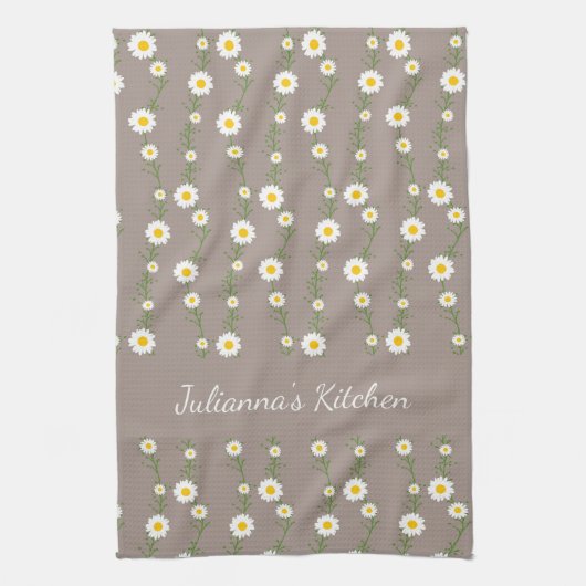 Boho Daisy Chain Floral Pattern Persoonlijke naam Theedoek (Verticaal)