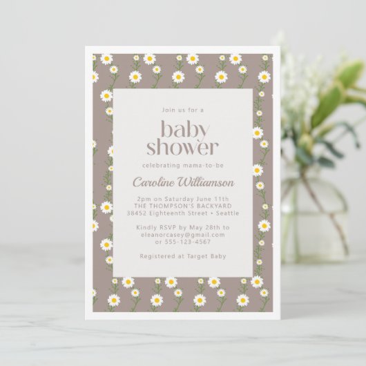 Boho Daisy Chain Floral Pattern Taupe Baby shower Kaart (Staand voorkant)