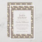 Boho Daisy Chain Floral Pattern Taupe Baby shower Kaart (Voorkant / Achterkant)