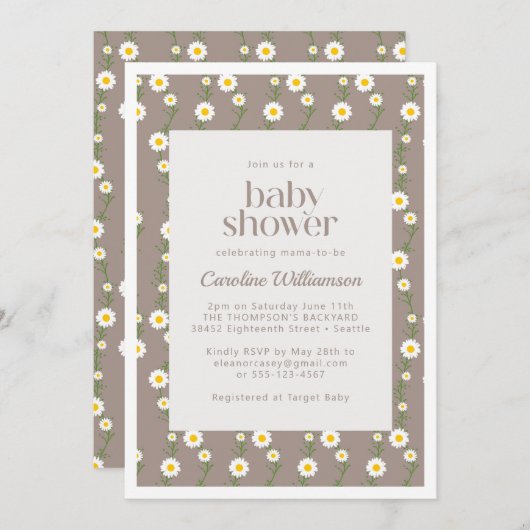 Boho Daisy Chain Floral Pattern Taupe Baby shower Kaart (Voorkant / Achterkant)