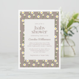 Boho Daisy Chain Floral Pattern Taupe Baby shower Kaart