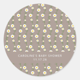 Boho Daisy Chain Floral Taupe Custom Baby shower Ronde Sticker