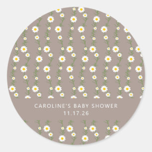 Boho Daisy Chain Floral Taupe Custom Baby shower Ronde Sticker