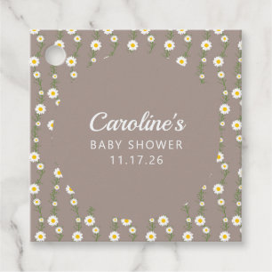 Boho Daisy Chain Taupe Aangepast Script Baby showe Bedankjes Labels