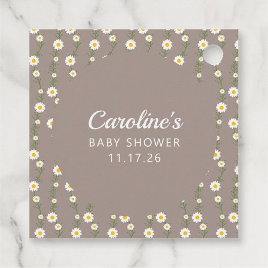 Boho Daisy Chain Taupe Aangepast Script Baby showe Bedankjes Labels (Achterkant)