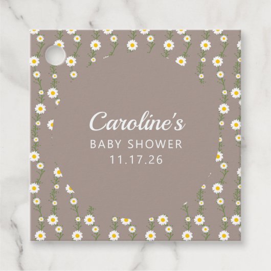 Boho Daisy Chain Taupe Aangepast Script Baby showe Bedankjes Labels (Voorkant)