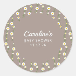 Boho Daisy Chain Taupe Aangepast Script Baby showe Ronde Sticker