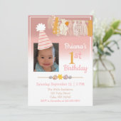 Boho Daisy Custom Photo Girls First Birthday Kaart (Staand voorkant)