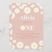 Boho Daisy Een Bloemenroze Bohemian 1e Verjaardag Kaart (Voorkant / Achterkant)