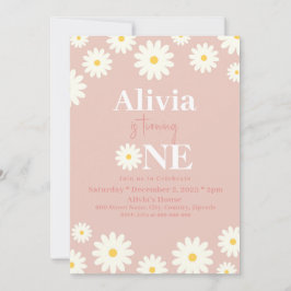 Boho Daisy Een Bloemenroze Bohemian 1e Verjaardag Kaart