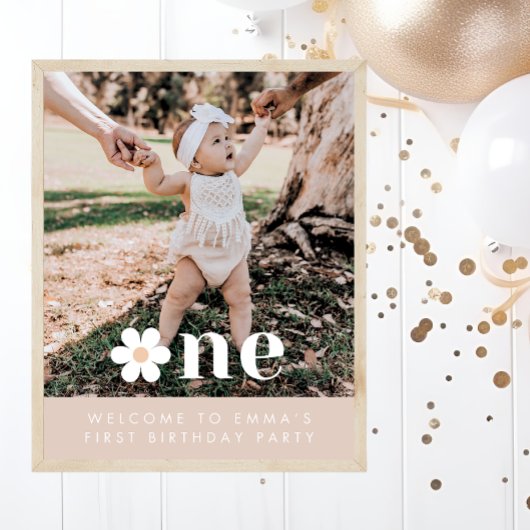 Boho Daisy Eerste Verjaardag Foto Welkomstbord Poster