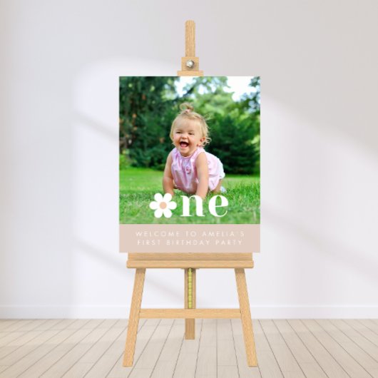 Boho Daisy Eerste Verjaardag Foto Welkomstbord Poster