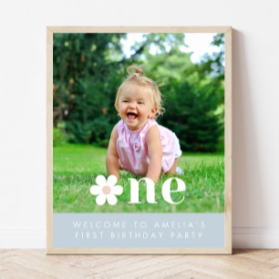 Boho Daisy Eerste Verjaardag Foto Welkomstbord Poster