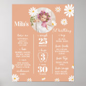 Boho Daisy Eerste Verjaardag Mijlpaal teken Poster (Voorkant)