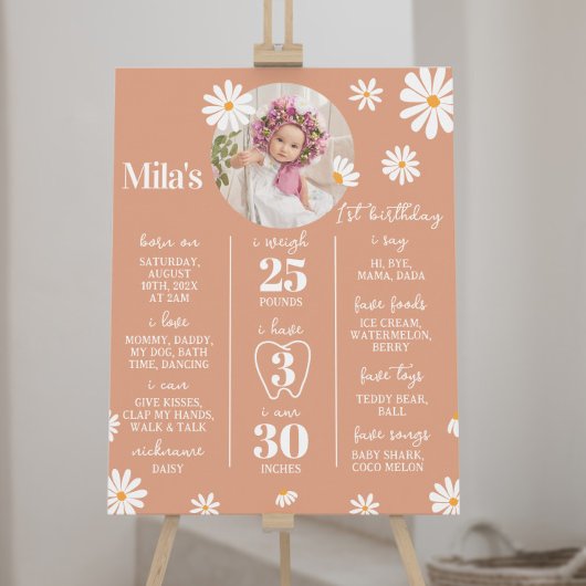 Boho Daisy Eerste Verjaardag Mijlpaal teken Poster