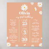 Boho Daisy Eerste Verjaardag Mijlpaal teken Poster (Voorkant)