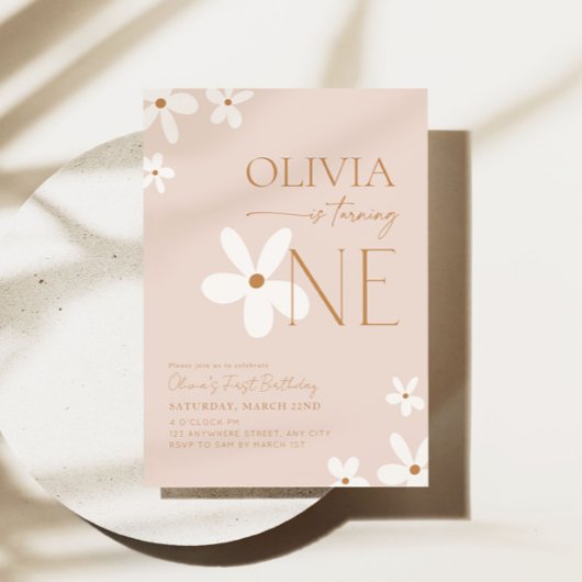 Boho Daisy Eerste Verjaardag Uitnodiging
