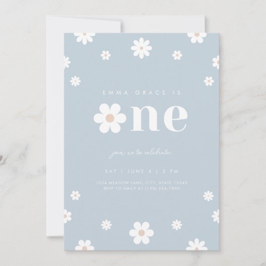 Boho Daisy Eerste Verjaardag Uitnodiging (Voorkant)
