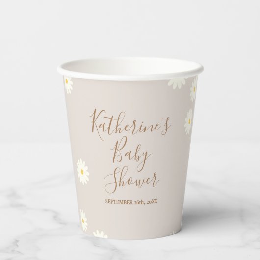 Boho Daisy Floral Baby shower Paper Cups Papieren Bekers (Achterkant)