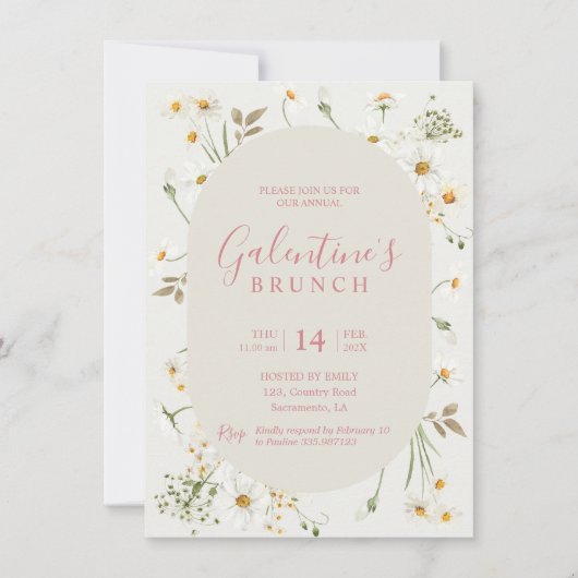 Boho Daisy Floral Invitation Galentine Kaart (Voorkant)