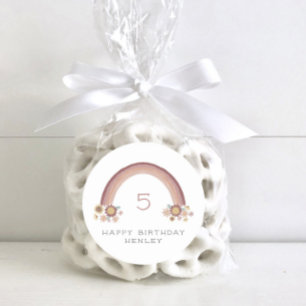 Boho Daisy Floral Rainbow Girls Verjaardag Ronde Sticker