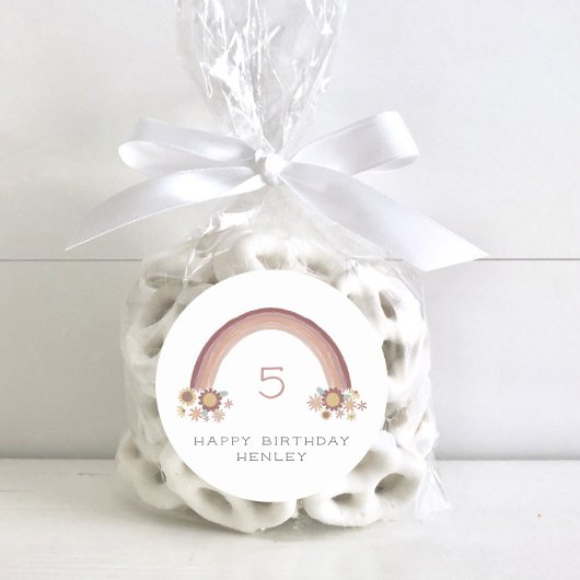 Boho Daisy Floral Rainbow Girls Verjaardag Ronde Sticker