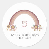 Boho Daisy Floral Rainbow Girls Verjaardag Ronde Sticker (Voorkant)