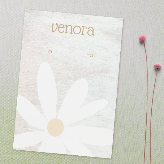 Boho Daisy Floral White Wood Earring Display Card Visitekaartje