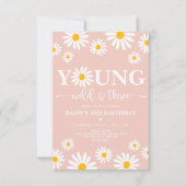 Boho Daisy Floral Young Wild & Three 3rd Birthday Kaart (Voorkant)
