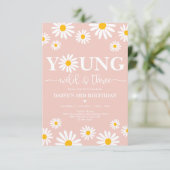 Boho Daisy Floral Young Wild & Three 3rd Birthday Kaart (Staand voorkant)