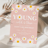 Boho Daisy Floral Young Wild & Three 3rd Birthday Kaart