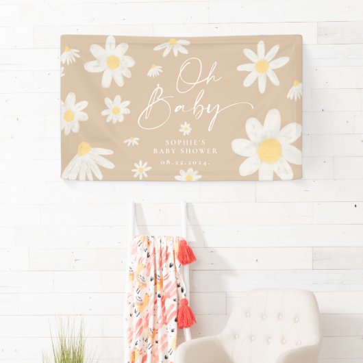 Boho Daisy Flower Baby shower Banner (Insitu)