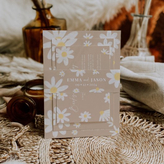 Boho Daisy Flower Invitation Belly Band Uitnodigingen Wikkel
