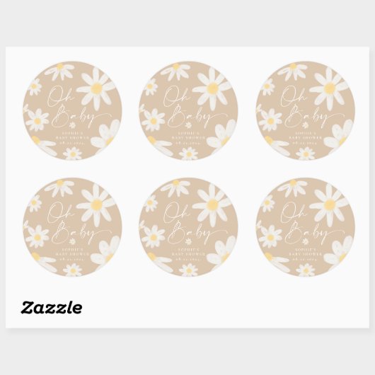 Boho Daisy Flower Round Sticker (Vel)
