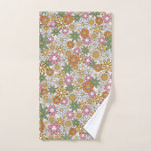 Boho Daisy Flowers 70s Groovy Floral Bad Handdoek (Handdoek)