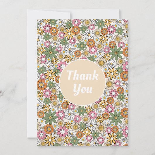 Boho Daisy Flowers 70s Groovy Floral Bedankkaart (Voorkant)