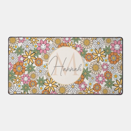 Boho Daisy Flowers 70s Groovy Floral Bureaumat (Voorkant)