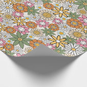 Boho Daisy Flowers 70s Groovy Floral Cadeaupapier (Hoek)