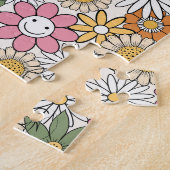 Boho Daisy Flowers 70s Groovy Floral Legpuzzel (Zijkant)