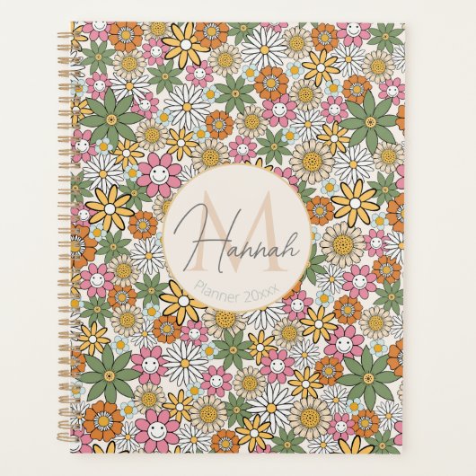 Boho Daisy Flowers 70s Groovy Floral Planner (Voorkant)