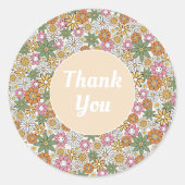 Boho Daisy Flowers 70s Groovy Floral Ronde Sticker (Voorkant)