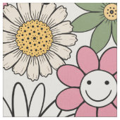 Boho Daisy Flowers 70s Groovy Floral Stof (Close Up)