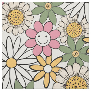 Boho Daisy Flowers 70s Groovy Floral Stof