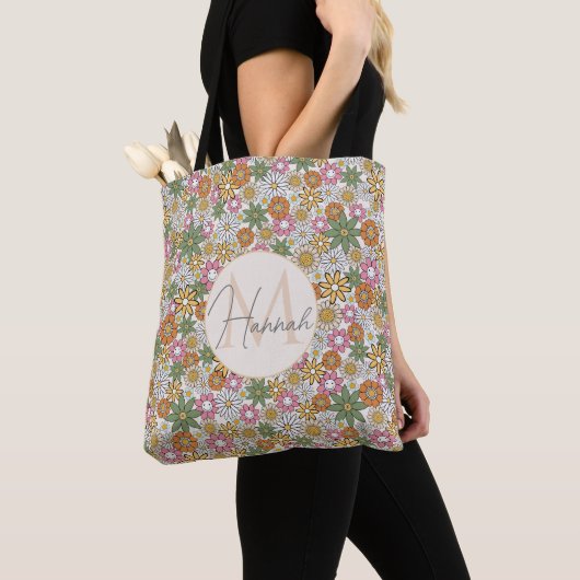 Boho Daisy Flowers 70s Groovy Floral Tote Bag (Dichtbij)