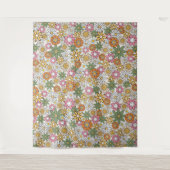 Boho Daisy Flowers 70s Groovy Floral Wandkleed (Voorkant)