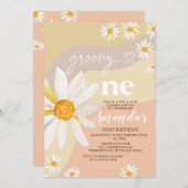 Boho Daisy Flowers Groovy One Birthday Party Kaart (Voorkant / Achterkant)