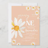 Boho Daisy Flowers Groovy One Birthday Party Kaart (Voorkant)
